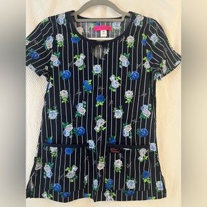 Betsey Johnson navy rose scrub top